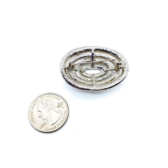 Vintage Concentric Crystal Ovals Brooch, Silver Tone and Clear Sparkle Lapel Pin - Picture 3 of 3